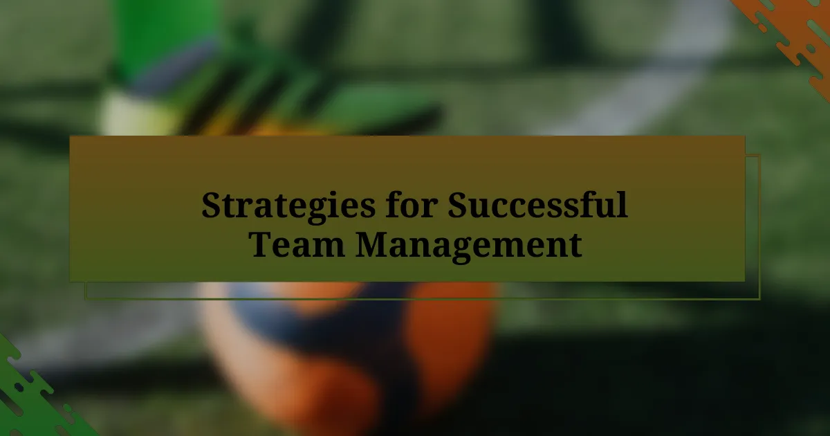 Strategies for Successful Team Management